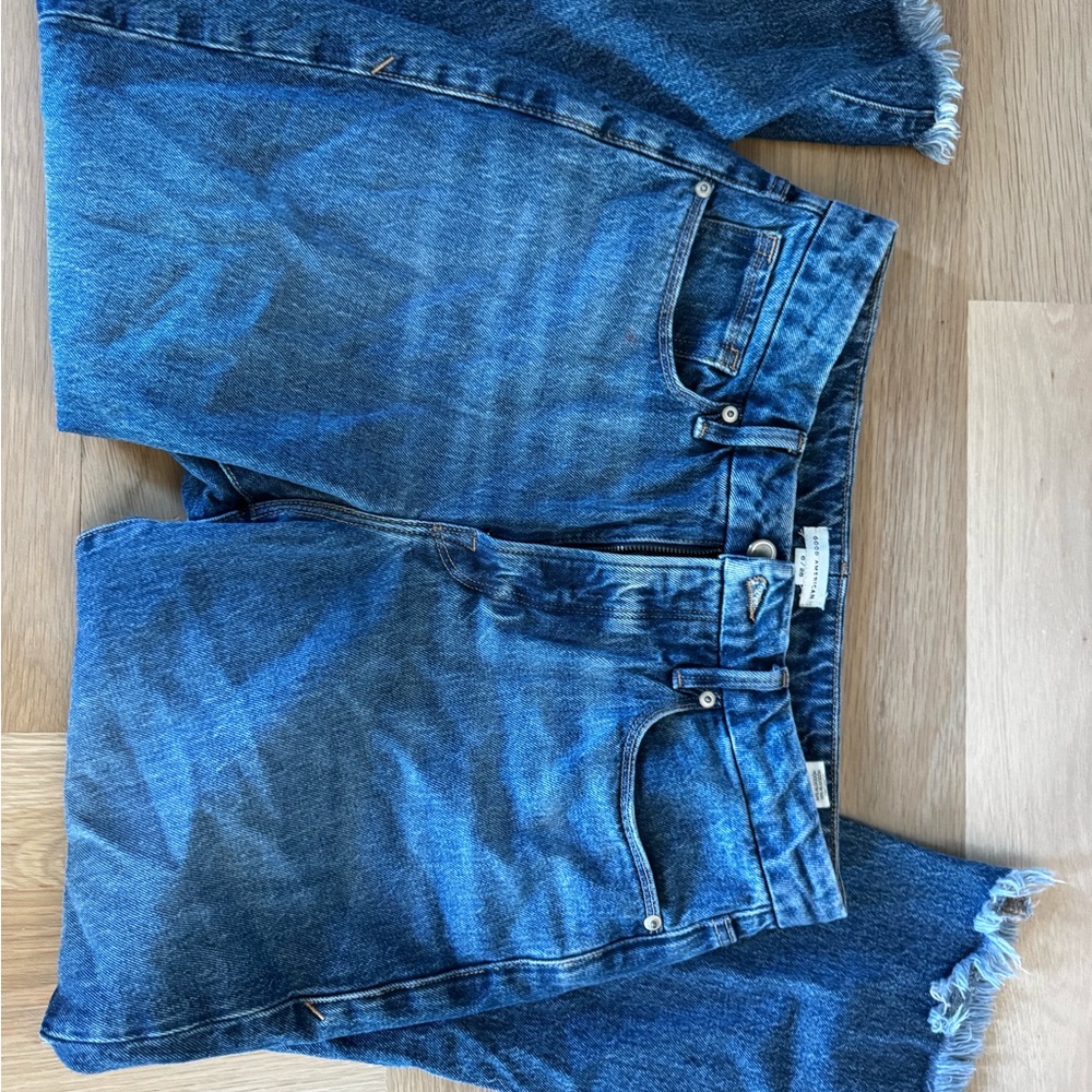 Good American Relaxed Raw Hem Blue Denim Jeans